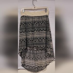 Beautees Black/Cream TribalAztec Patterned Girl's High-Low A-Line Skirt Sz L(12)